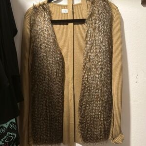 Calvin klein Tan and Brown Cardigan Sweater with Animal Print